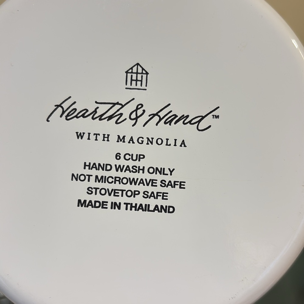 Hearth & Hand Magnolia White Enamel 6-cup Coffee Pot with Wood Accents - Picture 8 of 8